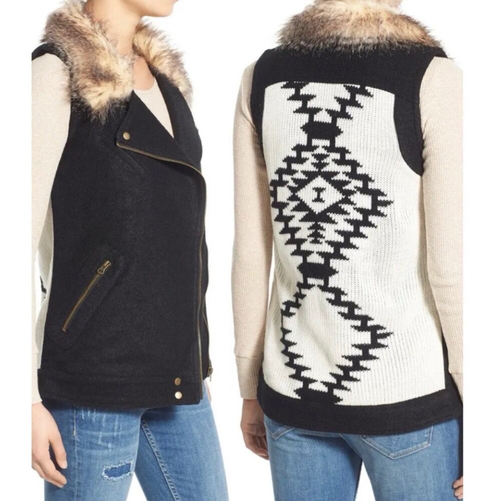 Thread & Supply New W/Tags Wool Blend Faux Collar Sweater Vest Sz Med Aztec Back